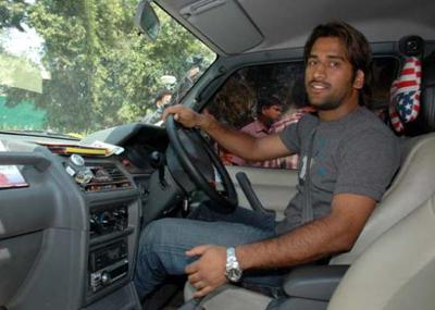Mahendra singh dhoni in his car